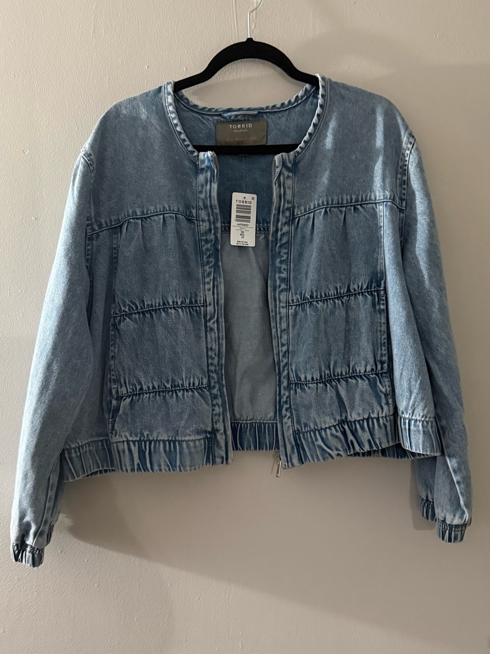 Torrid Light Wash Denim Collarless Cropped Jacket